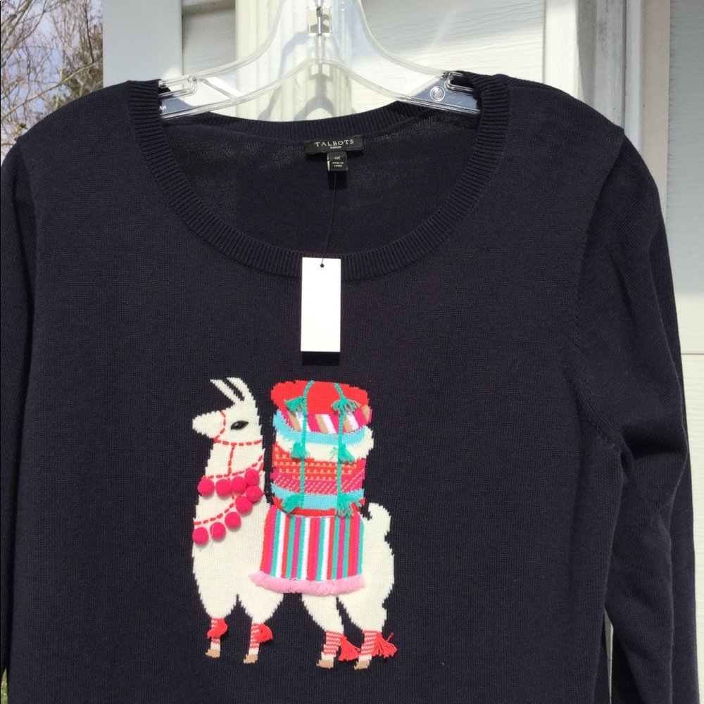 NWT Talbots Navy Blue Llama With Pom Pom Detail - Picture 3 of 5